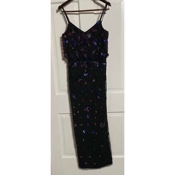 JS Collections Black Sleeveless Cami Multi Beaded Blouson Formal Gown Size 12 - Picture 8 of 10